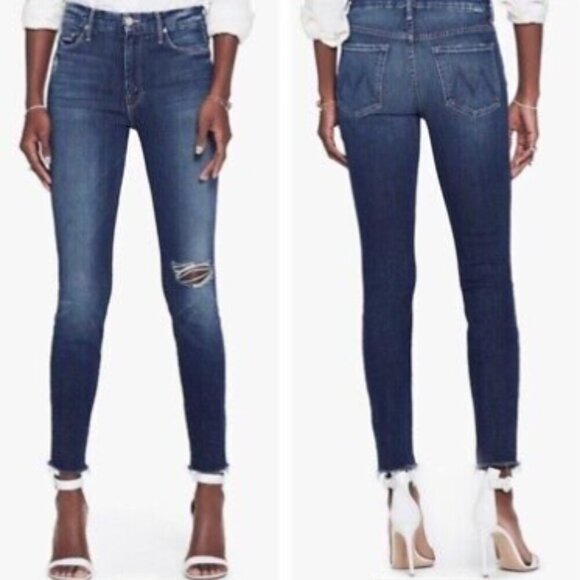 MOTHER (Size 26) High Waisted Looker Fray - Cat Attack Blue Jeans - Picture 1 of 9